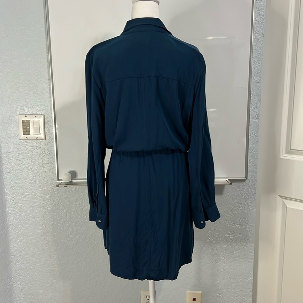 Lou & Grey Blue Shirt Dress Long Sleeve Cinch Waist Large with Pockets - Picture 2 of 8